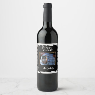 Custom cute cat wine bottle label