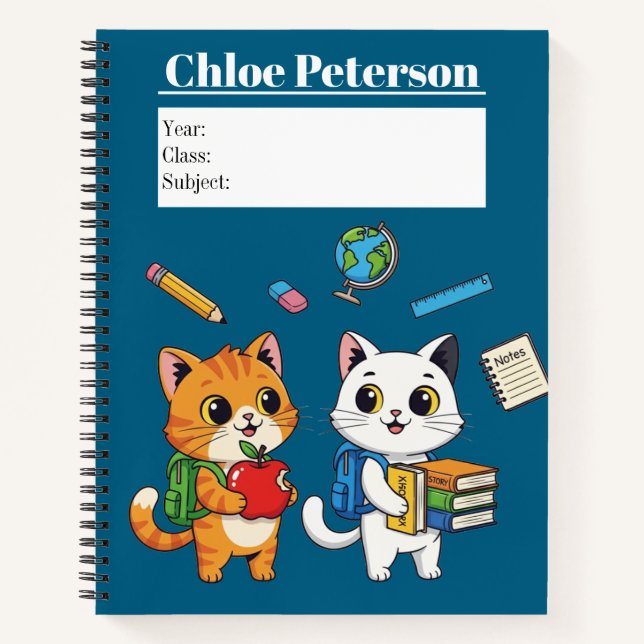 Custom Cute Cats Back-to-School Personalized  Notebook (Front)