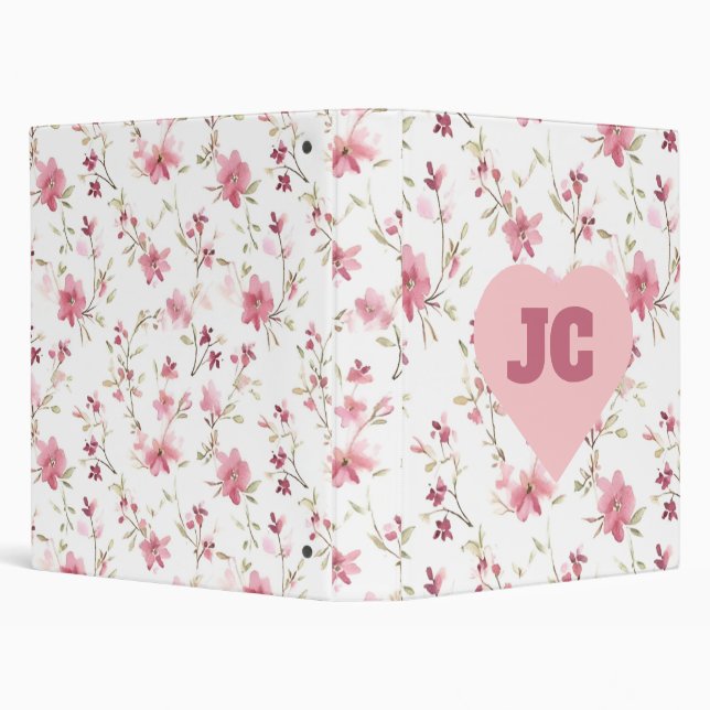 Custom Cute Chic Love Monogram Pink Floral Shabby  Binder (Background)