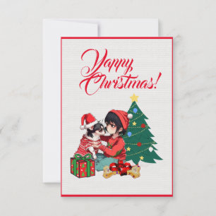 Custom Cute Chihuahua Dog With Girl Xmas Card