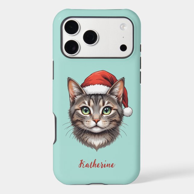 Custom Cute Christmas Cat with Santa Hat (Verso)