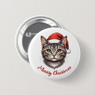 Custom Cute Christmas Cat with Santa Hat 2 Inch Round Button