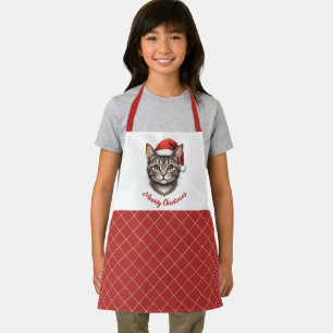 Custom Cute Christmas Cat with Santa Hat Apron