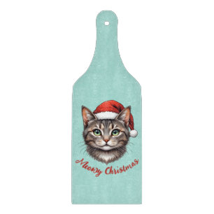 Custom Cute Christmas Cat with Santa Hat Cutting Board