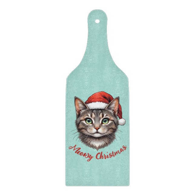 Custom Cute Christmas Cat with Santa Hat Cutting Board (Front)