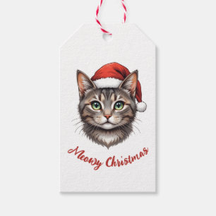 Custom Cute Christmas Cat with Santa Hat Gift Tags