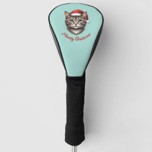 Custom Cute Christmas Cat with Santa Hat Golf Head Cover