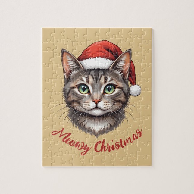 Custom Cute Christmas Cat with Santa Hat Jigsaw Puzzle (Vertical)