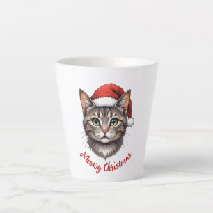 Custom Cute Christmas Cat with Santa Hat Latte Mug