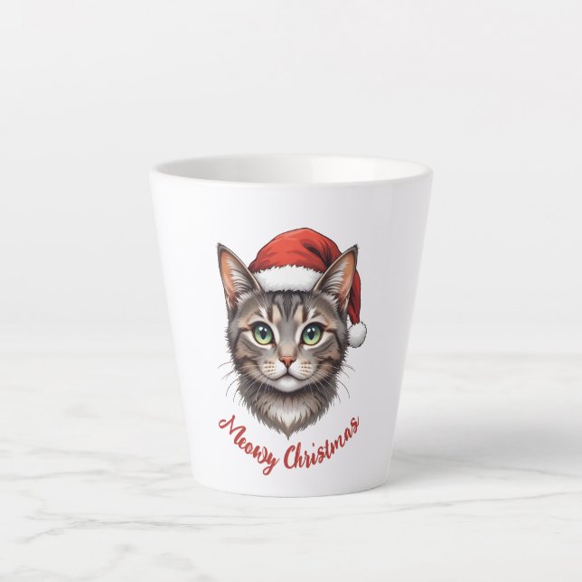 Custom Cute Christmas Cat with Santa Hat Latte Mug (Front)
