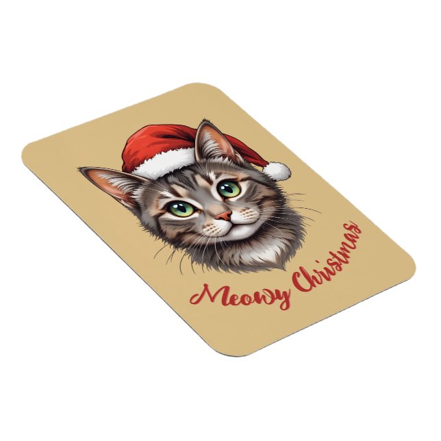 Custom Cute Christmas Cat with Santa Hat Magnet (Right Side)