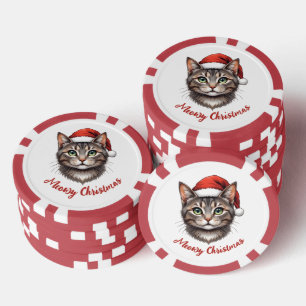Custom Cute Christmas Cat with Santa Hat Poker Chips