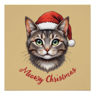 Custom Cute Christmas Cat with Santa Hat Poster