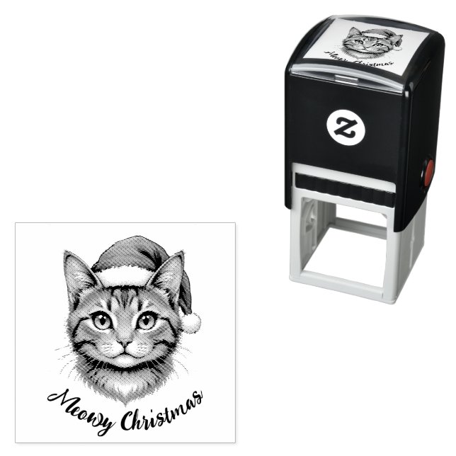 Custom Cute Christmas Cat with Santa Hat Self-inking Stamp (In Situ)