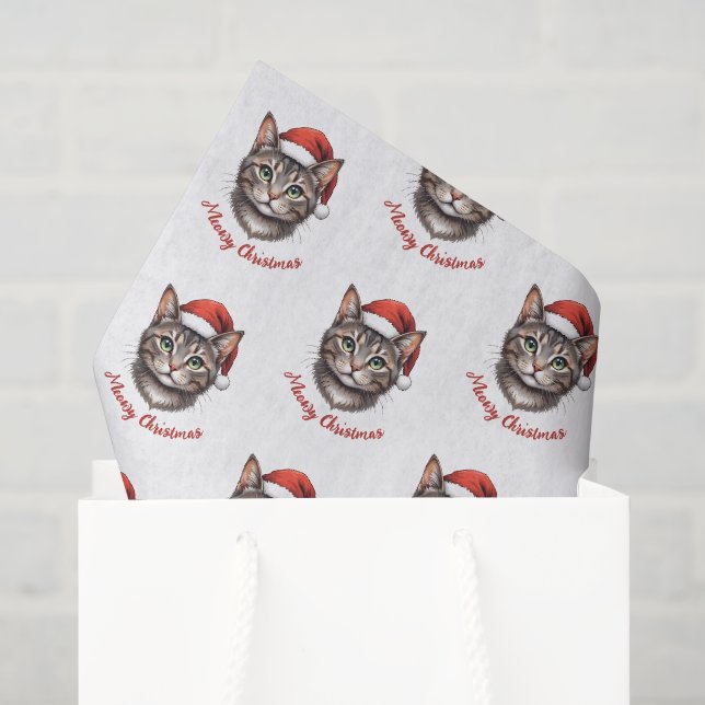 Custom Cute Christmas Cat with Santa Hat Tissue Paper (Gift Bag)