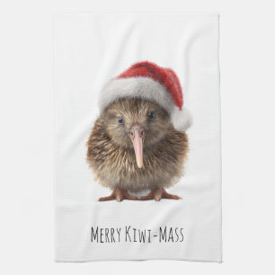Custom Cute Christmas Kiwi Bird Red Santa Hat Kitchen Towel