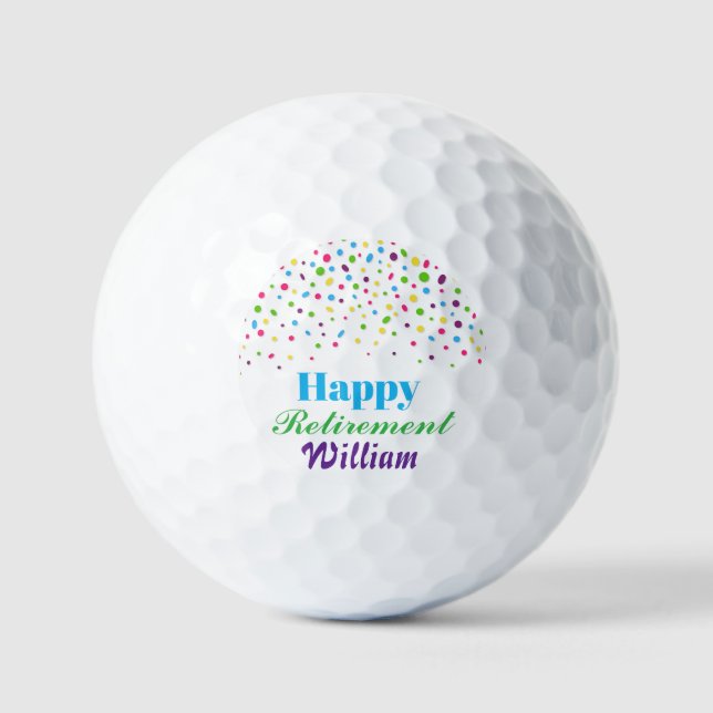 Custom Cute Colourful Confetti Happy Retirement  Golf Balls (Front)