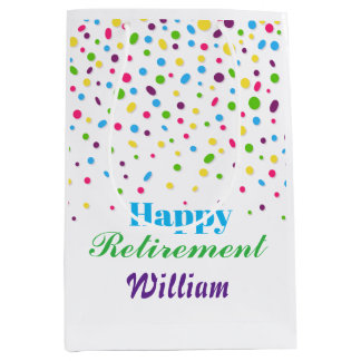Custom Cute Colourful Confetti Happy Retirement Medium Gift Bag