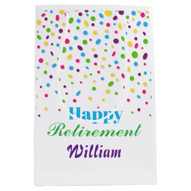 Custom Cute Colourful Confetti Happy Retirement  Medium Gift Bag (Front)