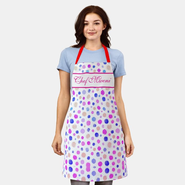 Custom cute colourful polka dots pattern kitchen apron (Worn)