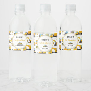 Custom Cute Construction Trucks Themed Drinks Water Bottle Label