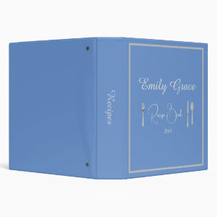 Custom Cute Cornflower Blue Recipe Binder