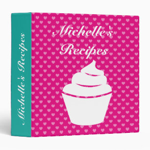 Custom cute cupcakes and pink hearts recipe binder