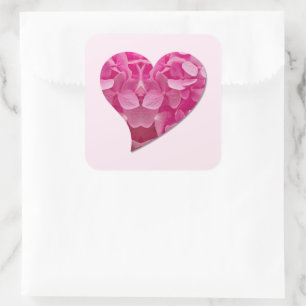 Custom Cute Dancing Heart Pink Hydrangea Flower Square Sticker