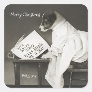 Custom Cute Dog Modern Christmas Holiday Square Sticker