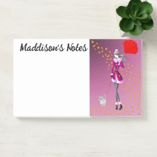 Custom Cute Dog Walker Autumn Leaves Pink Post-it Notes