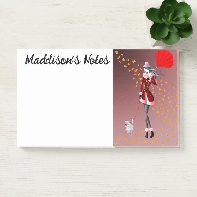 Custom Cute Dog Walker Autumn Leaves Red  Post-it Notes (Office)
