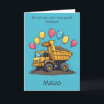Custom Cute Dump Truck Grandson Birthday Poem Card<br><div class="desc">Make your grandson’s big day even brighter with this personalized birthday poem card—featuring a cheerful dump truck with colourful balloons and his very own name right on the front! Use the Design Tool to customize every detail: the child’s name, the birthday age, and even the poem inside. This joyful design...</div>