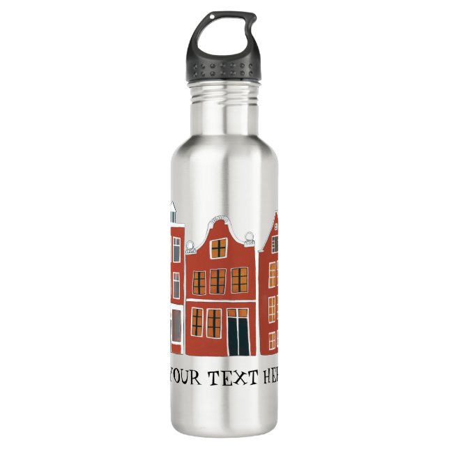 CUSTOM Cute Dutch Houses Amsterdam Holland 710 Ml Water Bottle (Front)