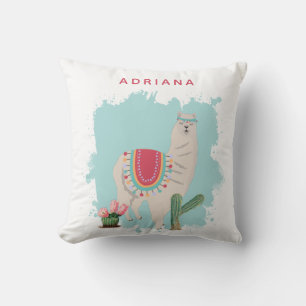 Custom Cute Fiesta Llama & Cactus Nursery Throw Pillow