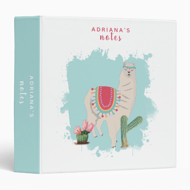 Custom Cute Fiesta Llama & Cactus School Binder (Front/Spine)