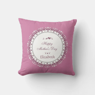 Custom Cute Floral White Purple Mother's Day Throw Pillow