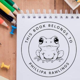 Custom Cute Frog This Book Belongs To Kid's Name Rubber Stamp