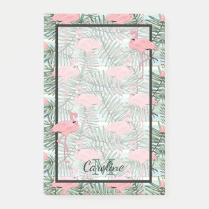 Custom Cute Fun Pink Flamingoes Palm Leafs Pattern Post-it Notes