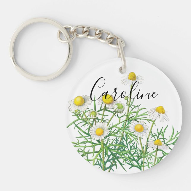 Custom Cute Fun Vintage Camomile Flowers Keychain (Front)