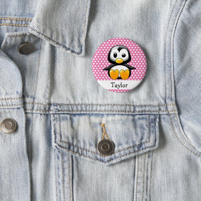 Custom Cute Funny Cartoon Penguin 2 Inch Round Button (In Situ)