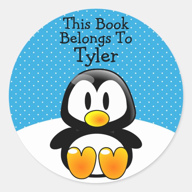 Custom Cute Funny Cartoon Penguin Polka Dot Classic Round Sticker (Front)