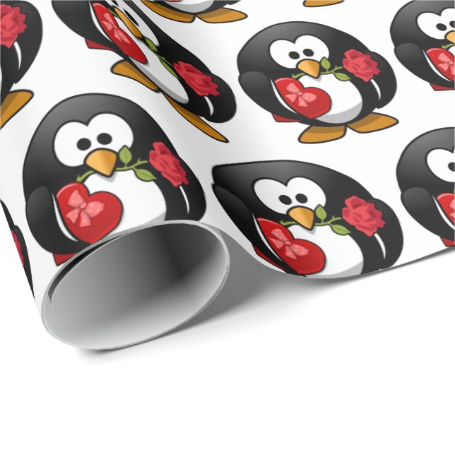 Custom Cute Funny Cartoon Penguin with Gifts Wrapping Paper (Roll Corner)