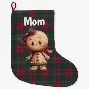 Custom cute gingerbread Christmas Large Christmas Stocking