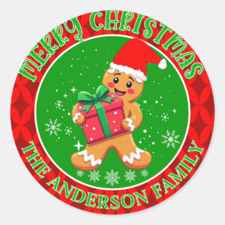 Custom Cute Gingerbread Man Merry Christmas  Classic Round Sticker