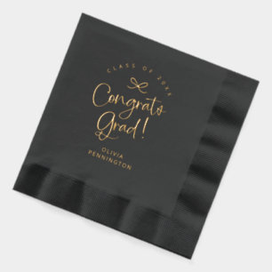 Custom Cute Girly Bow Congrats Grad Gold Foil Napkins