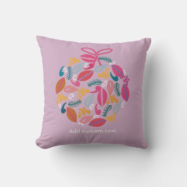 Custom cute girly pink christmas tree bauble throw pillow (Front)