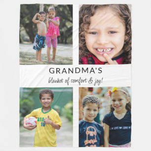Custom Cute Grandma Comfort Joy Photo Collage Fleece Blanket