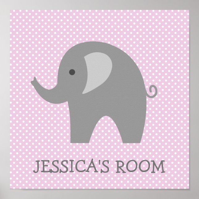 Custom cute gray elephant nursery wall art poster (Front)