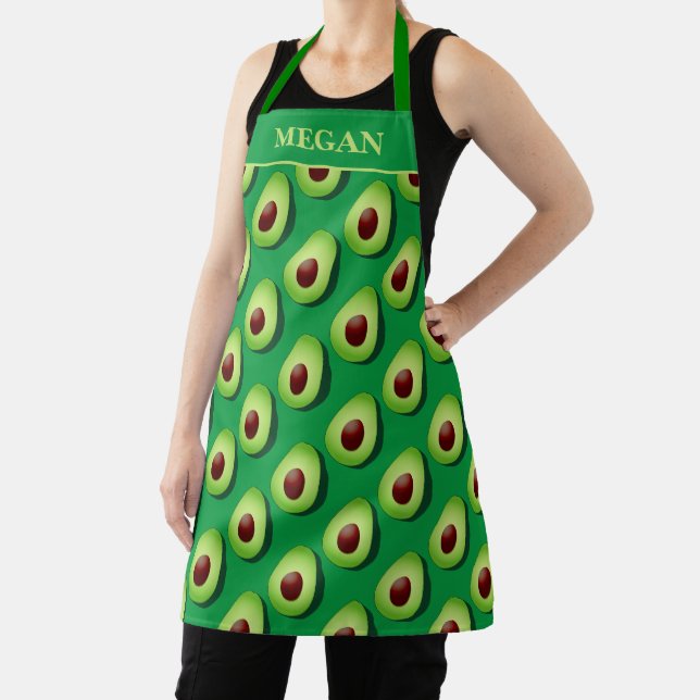 Custom cute green avocado print kitchen cooking apron (Insitu)