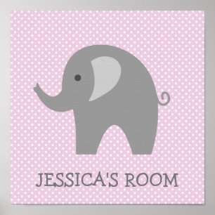 Custom cute grey elephant nursery wall art poster